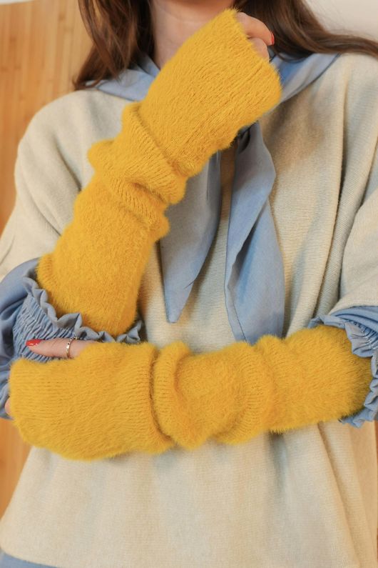 Claudia Fingerless Arm Warmer Gloves Ochre